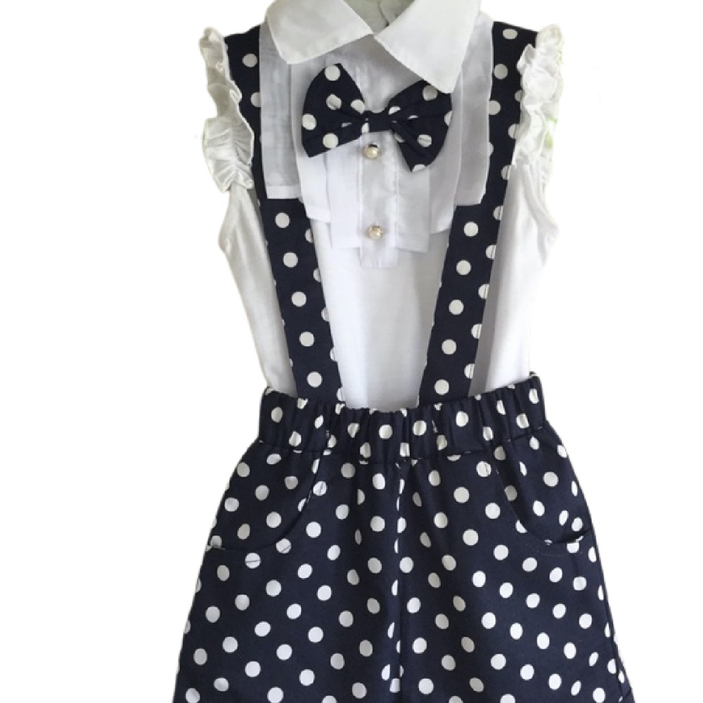 Polka Dots Overall Shorts -  2 Pcs - Set Size 3T